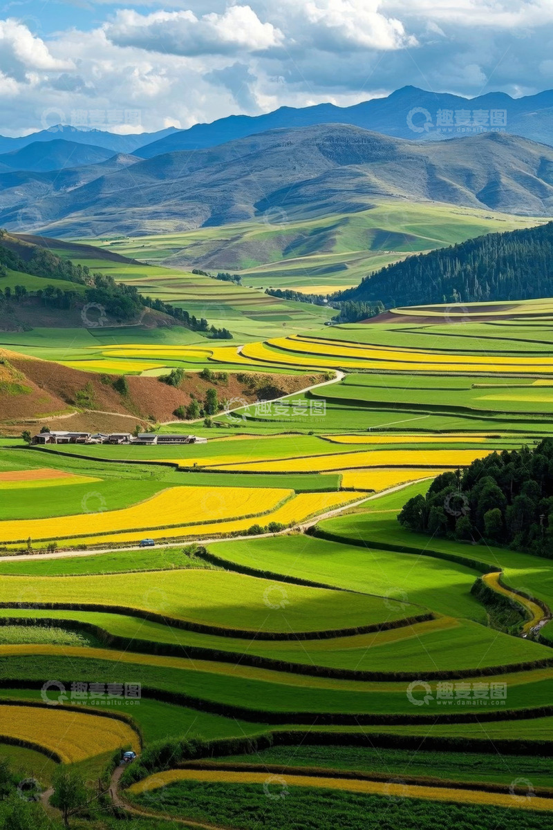 高清大图下载【趣麦麦图】山间多彩梯田田园风光