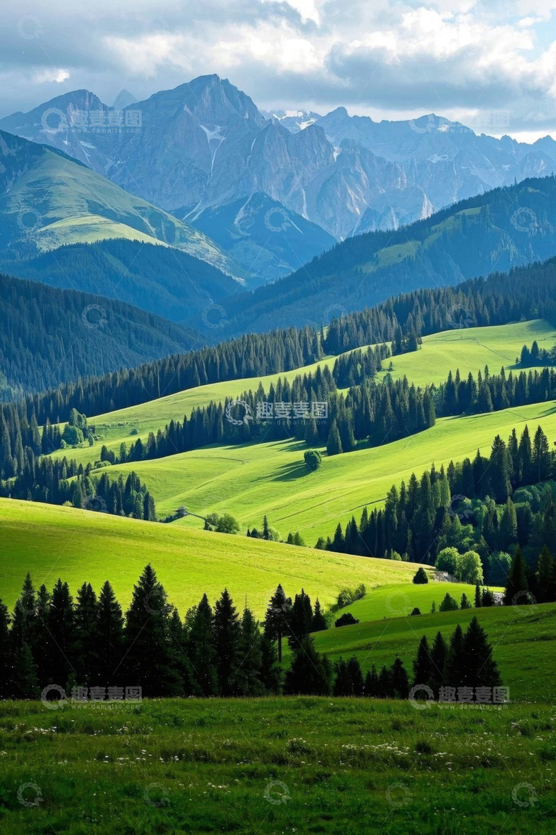 高清大图下载【趣麦麦图】山间绿色森林草原风景