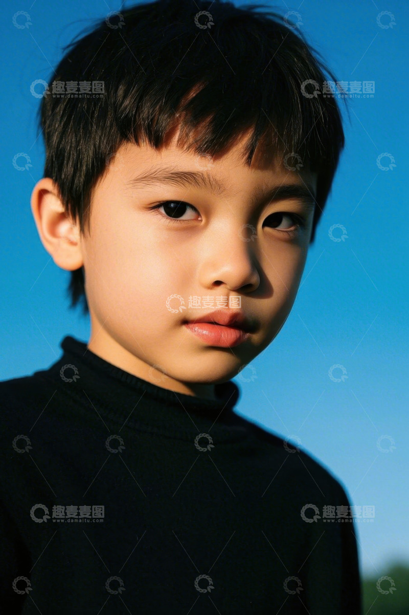 高清大图下载【趣麦麦图】阳光下眼神清澈的小男孩