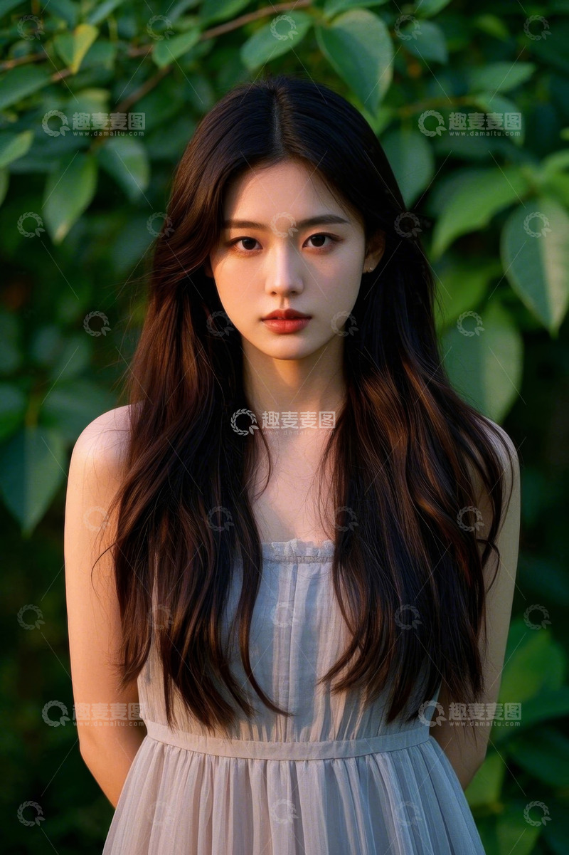 高清大图下载【趣麦麦图】清纯少女绿叶背景写真