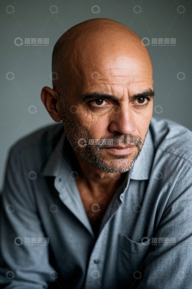 高清大图下载【趣麦麦图】忧郁的中年男子肖像特写