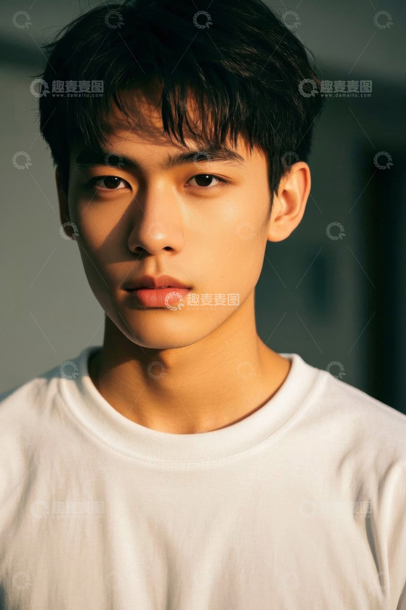 高清大图下载【趣麦麦图】阳光下清秀少年侧颜照