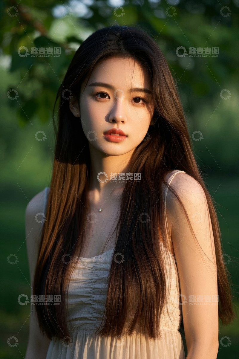 高清大图下载【趣麦麦图】阳光下美丽的女孩穿着碎花连衣裙