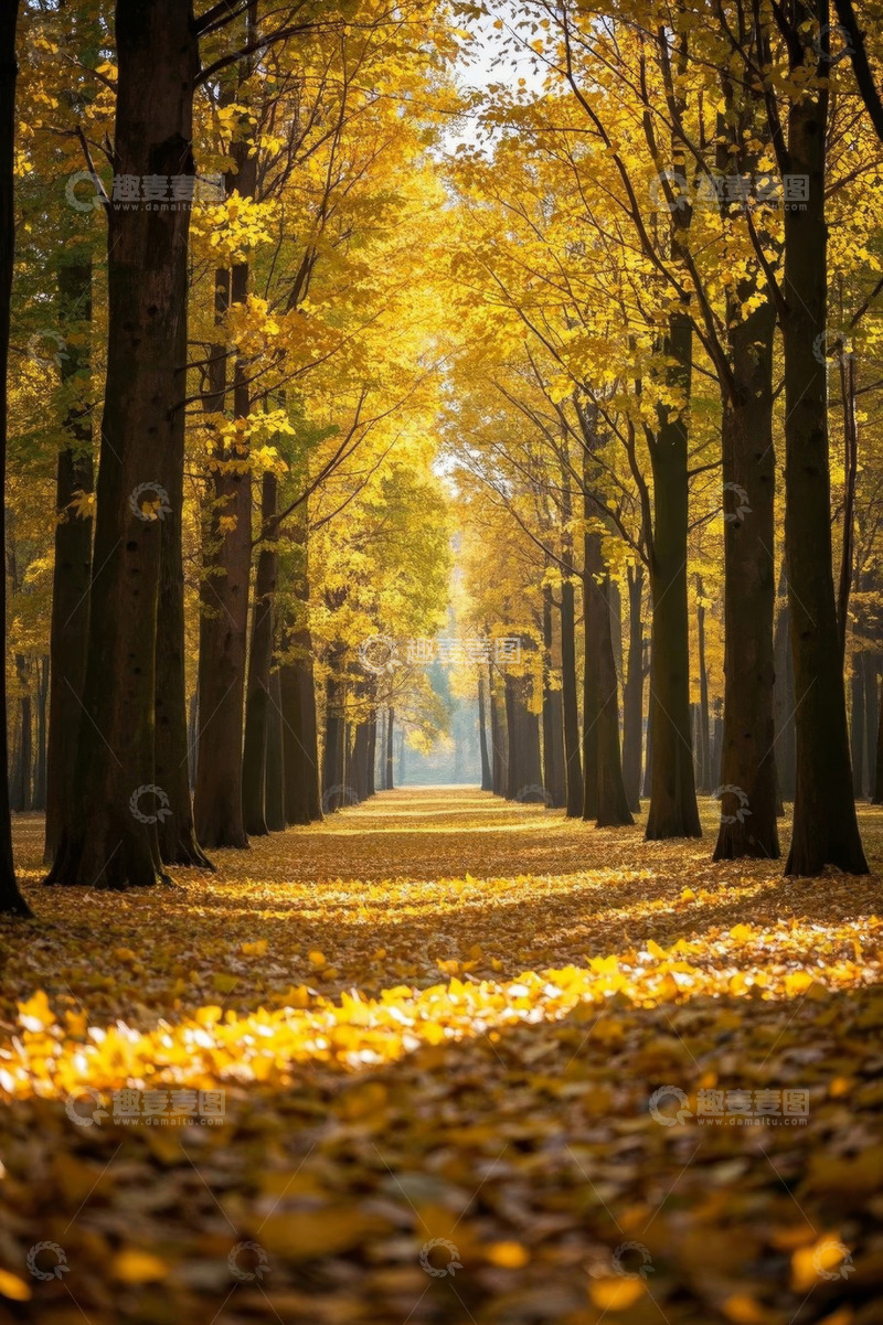高清大图下载【趣麦麦图】秋日森林金色树木景观