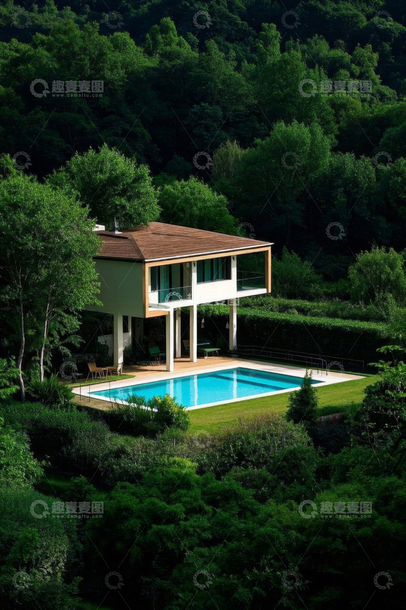 高清大图下载【趣麦麦图】山林间带泳池的现代住宅