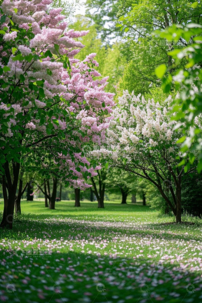 高清大图下载【趣麦麦图】公园盛开的粉色与白色花卉