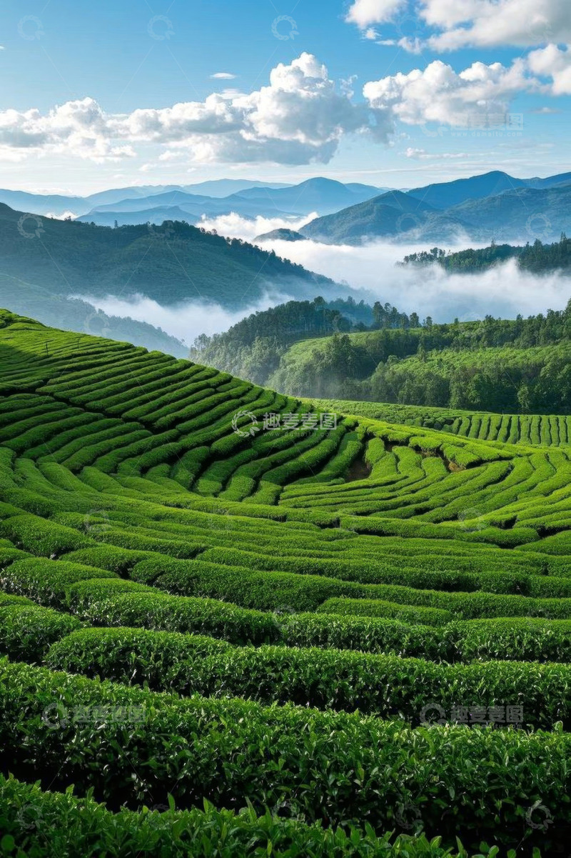 高清大图下载【趣麦麦图】青山间层层叠叠的茶山风光
