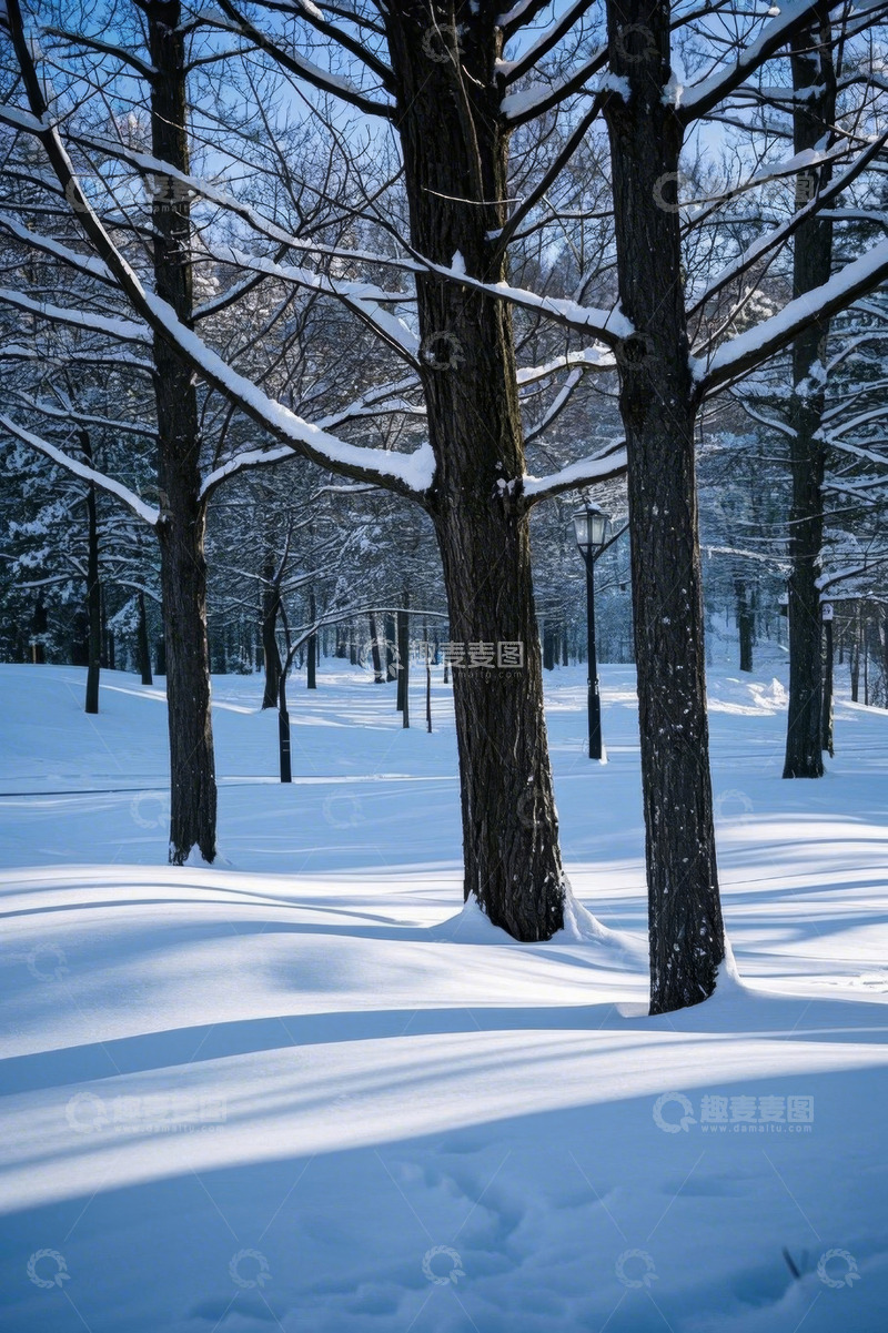 高清大图下载【趣麦麦图】冬日雪覆盖的树林景观