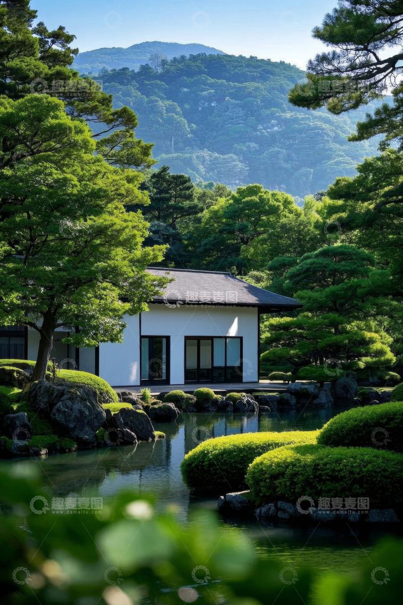 高清大图下载【趣麦麦图】日式园林中的建筑与山水景观