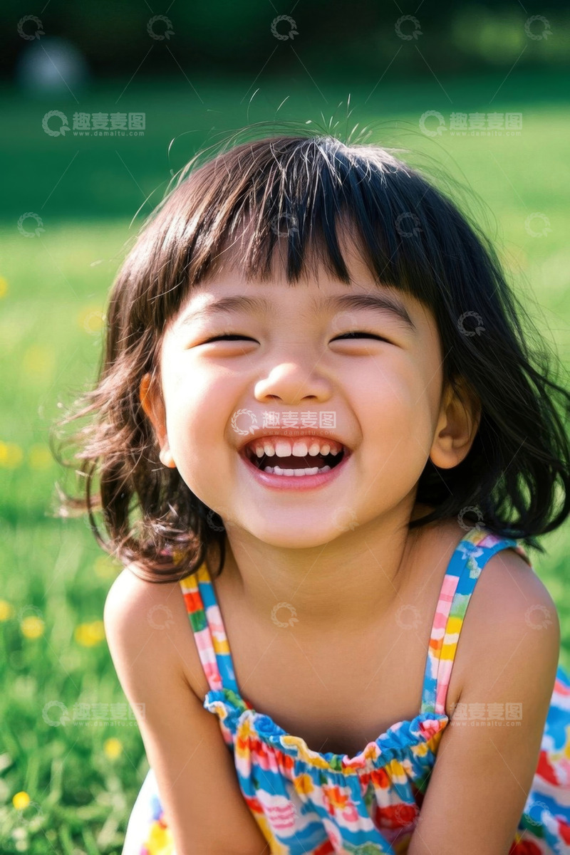 高清大图下载【趣麦麦图】可爱女孩户外开怀大笑