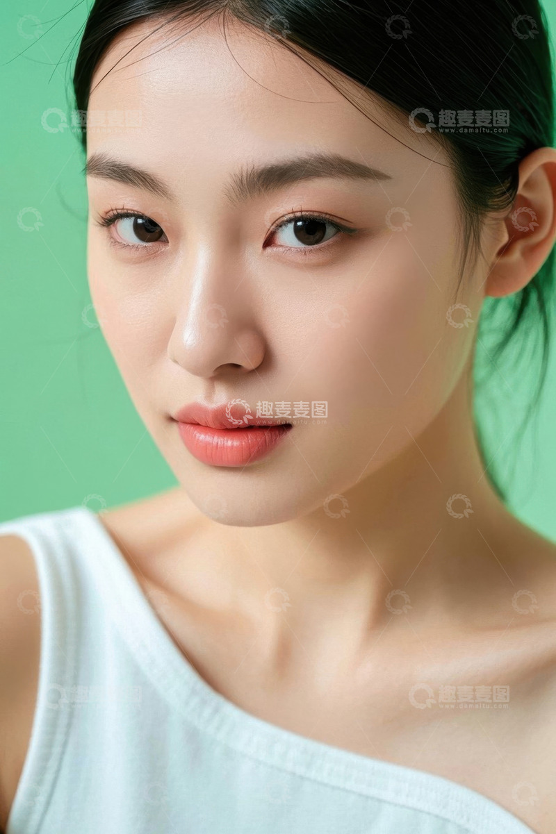 高清大图下载【趣麦麦图】清纯美女写真绿背景特写