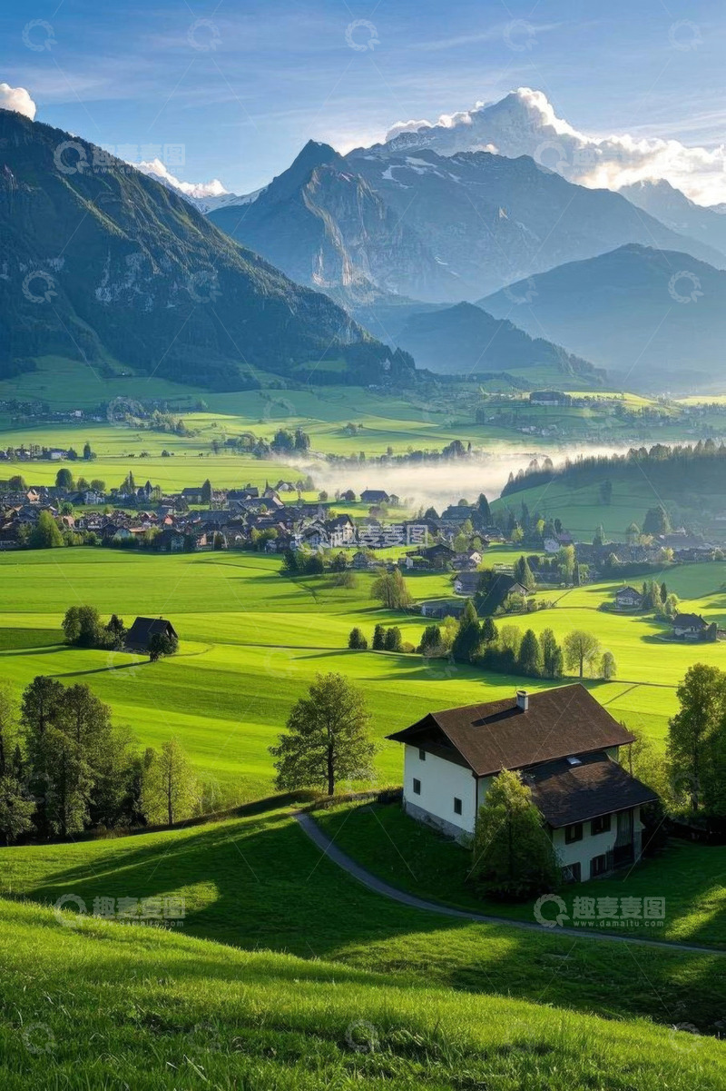 高清大图下载【趣麦麦图】山间田园乡村风光全景