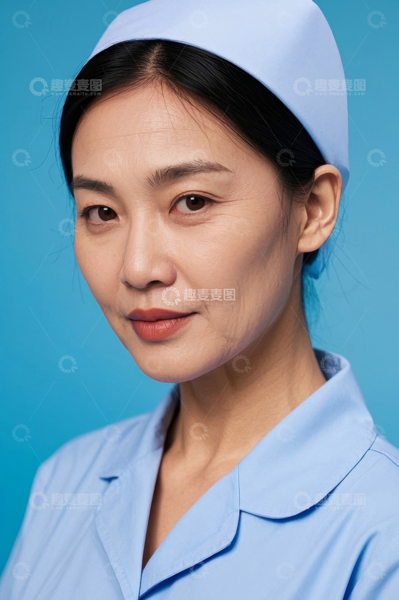 高清大图下载【趣麦麦图】护士职业女性肖像写真蓝色背景
