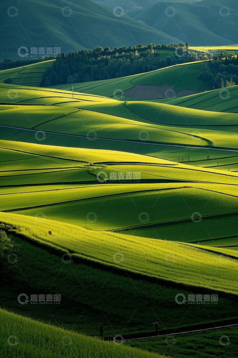 高清大图下载【趣麦麦图】绿色田野丘陵自然风光