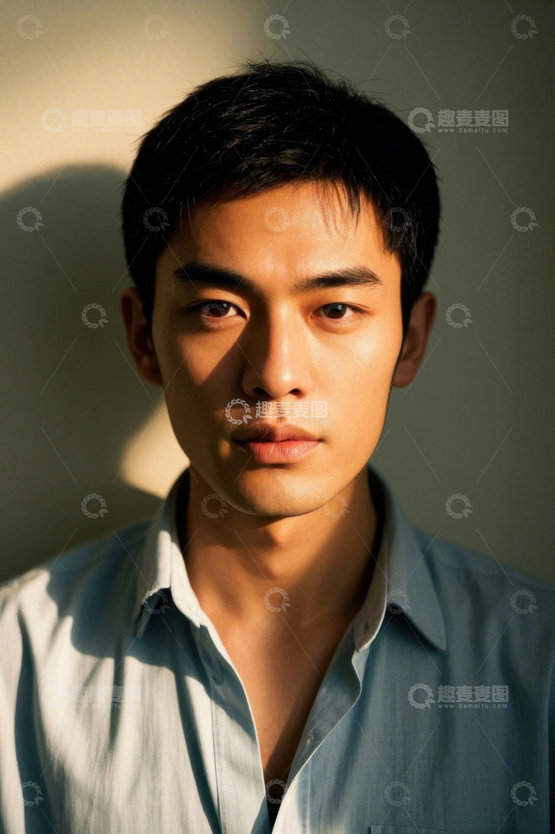 高清大图下载【趣麦麦图】阳光洒落的年轻男子肖像