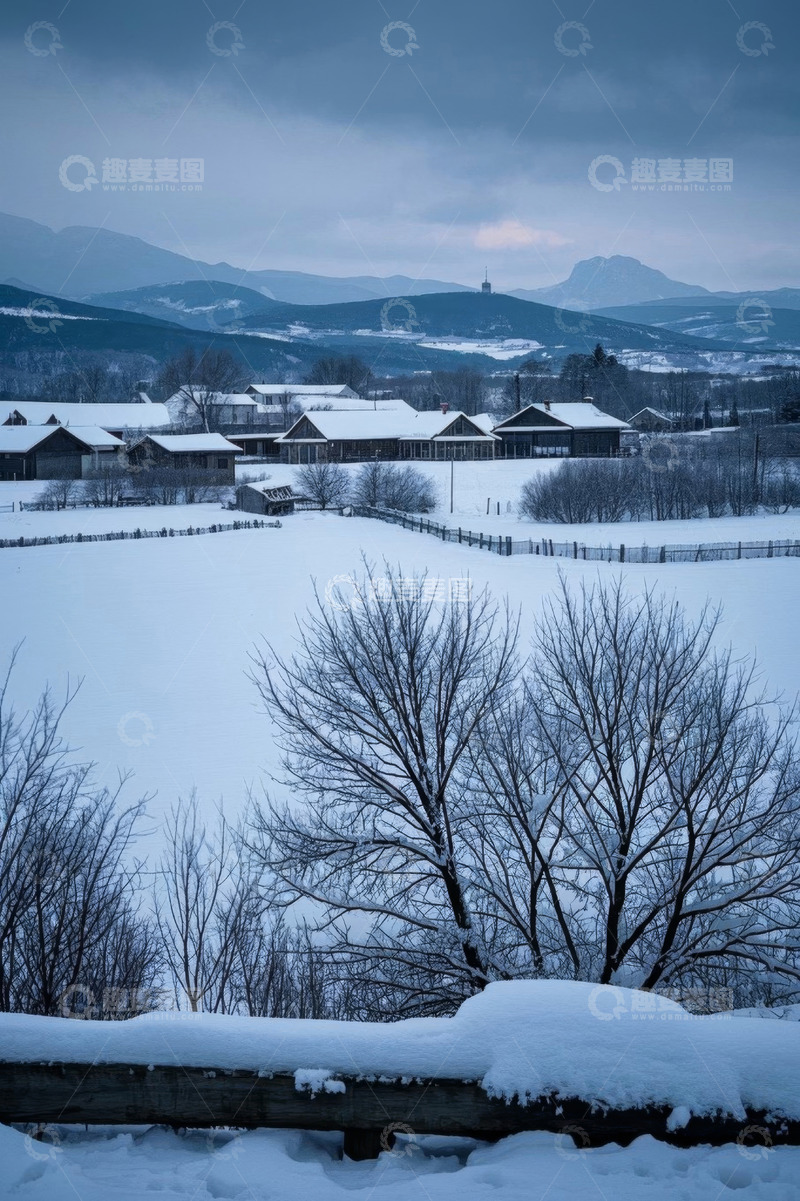 高清大图下载【趣麦麦图】雪后山村远景雪景