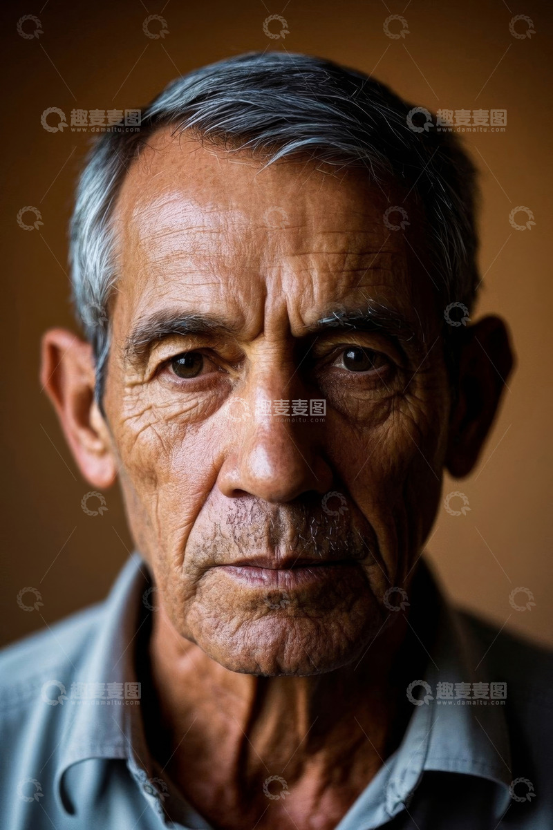 高清大图下载【趣麦麦图】一位饱经风霜的老人肖像