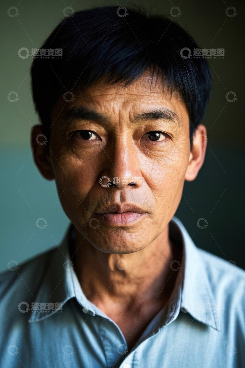 高清大图下载【趣麦麦图】亚洲中年男子肖像特写,深邃眼神