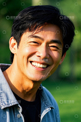 阳光下笑容灿烂的亚洲男子