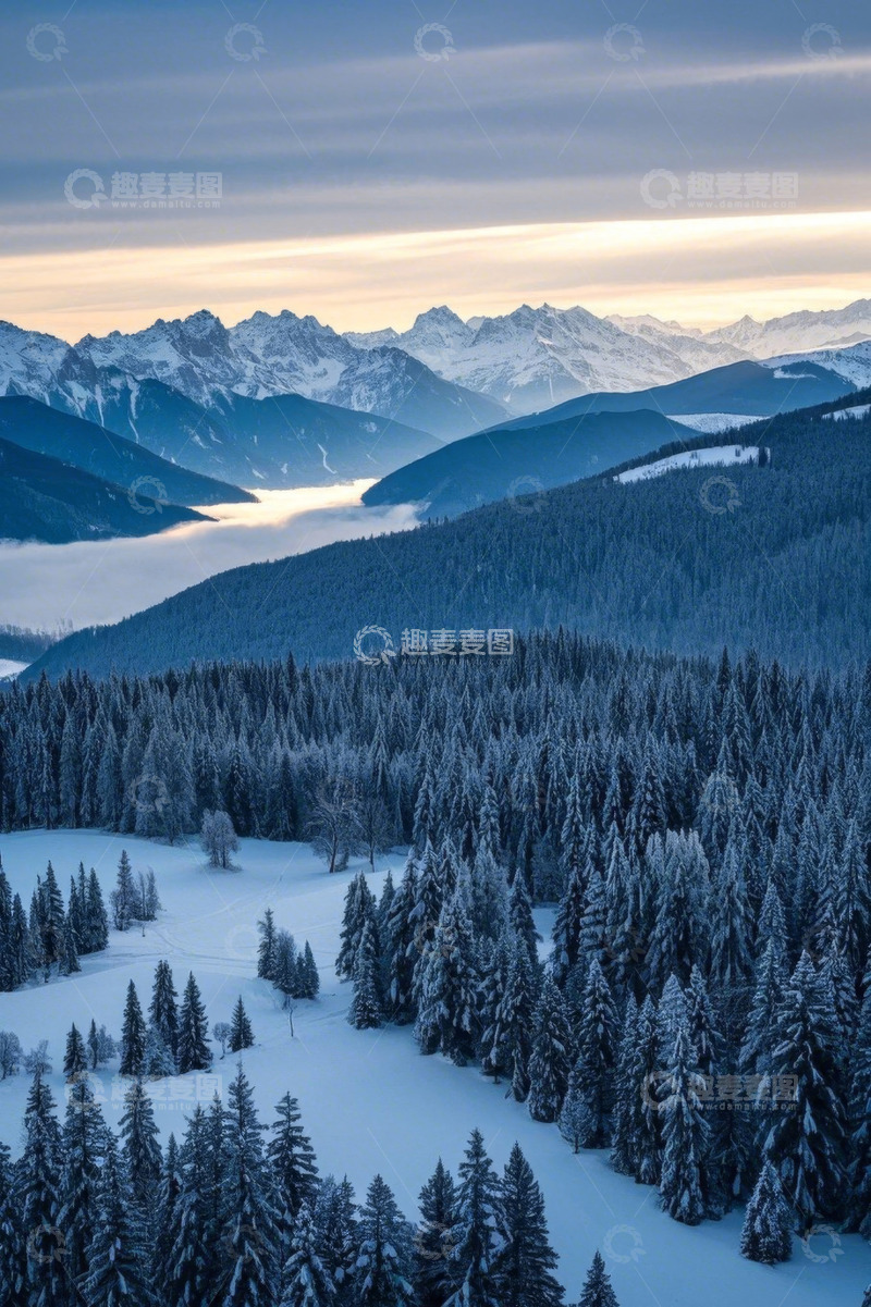 高清大图下载【趣麦麦图】雪山森林冬日自然风光
