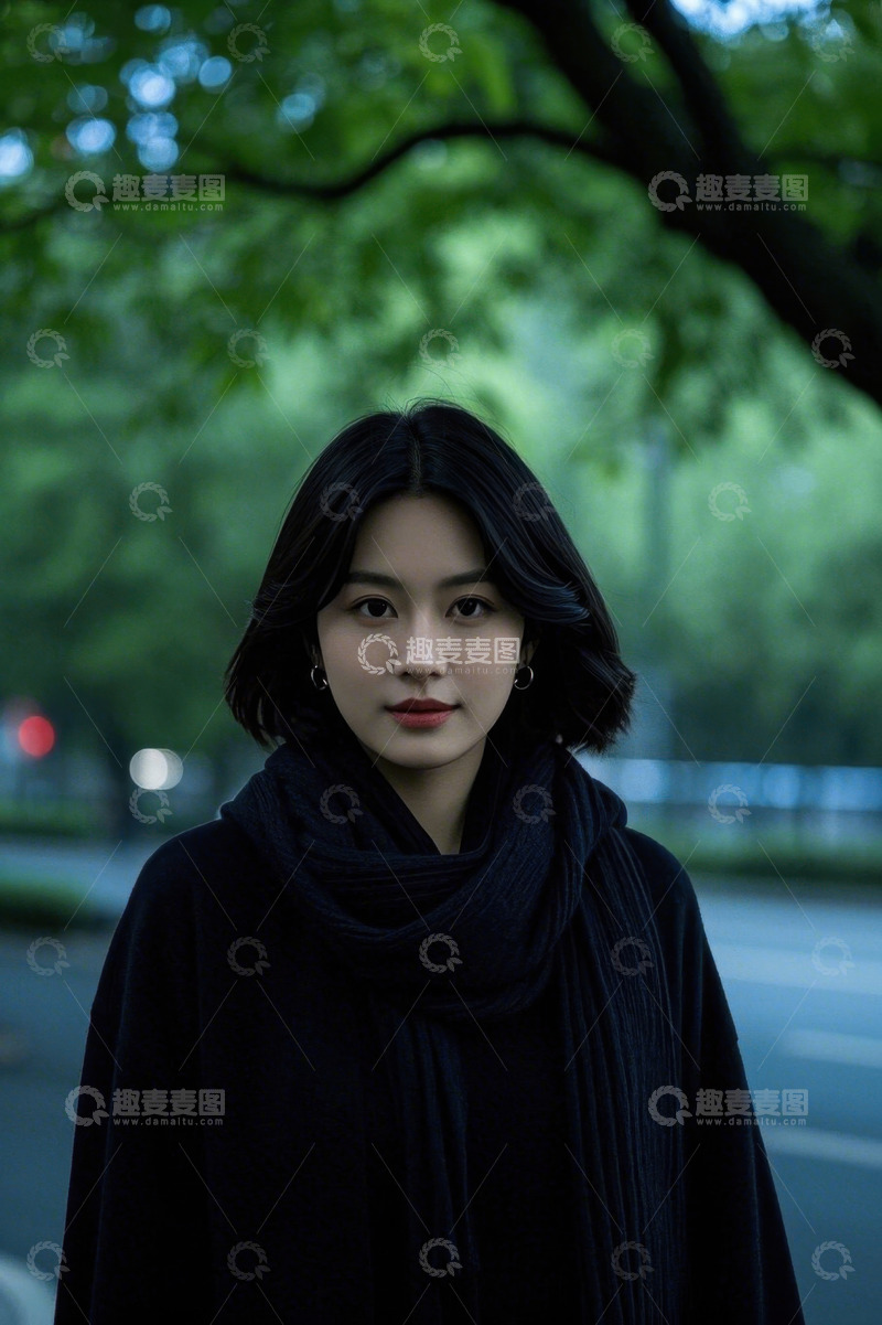 高清大图下载【趣麦麦图】深色系穿搭女子街景写真