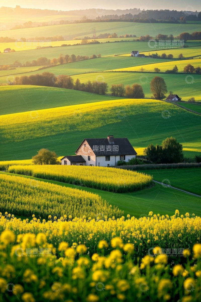 高清大图下载【趣麦麦图】田园风光油菜花海农舍景色