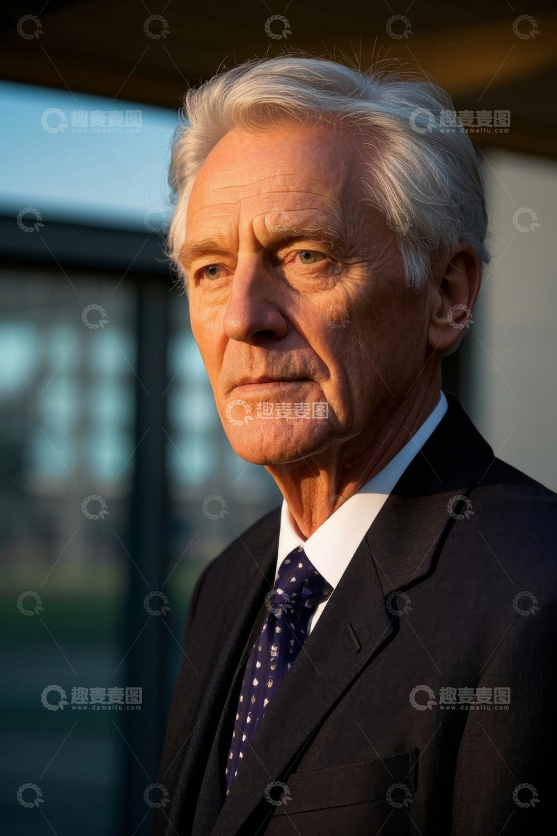 高清大图下载【趣麦麦图】夕阳下西装革履的年长男子