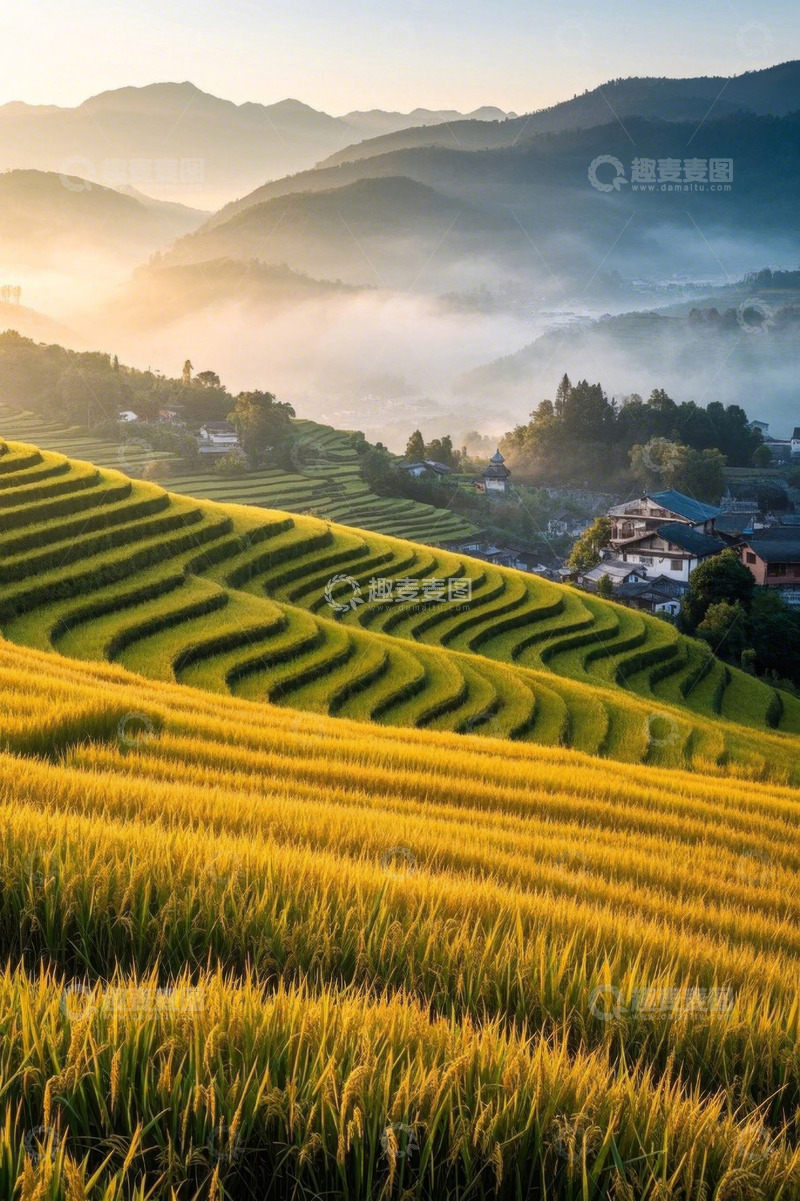 高清大图下载【趣麦麦图】山间梯田稻田自然风光