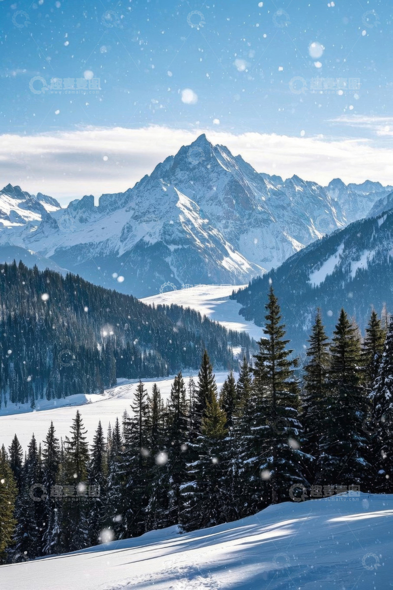 高清大图下载【趣麦麦图】雪山森林雪景自然风光