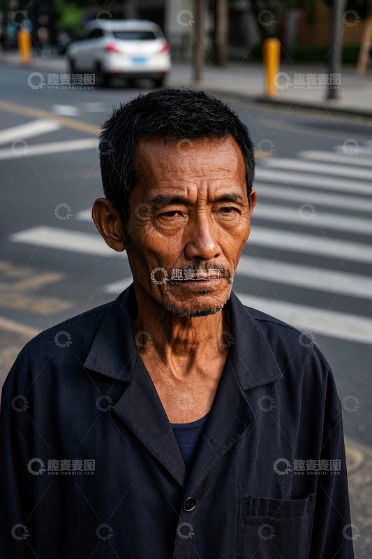 一位年迈的亚洲男子街景肖像