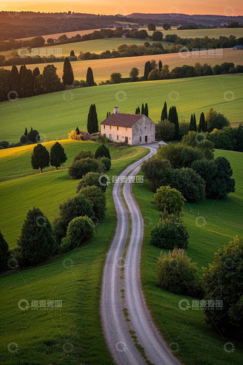 高清大图下载【趣麦麦图】田园乡村小路与农舍风光