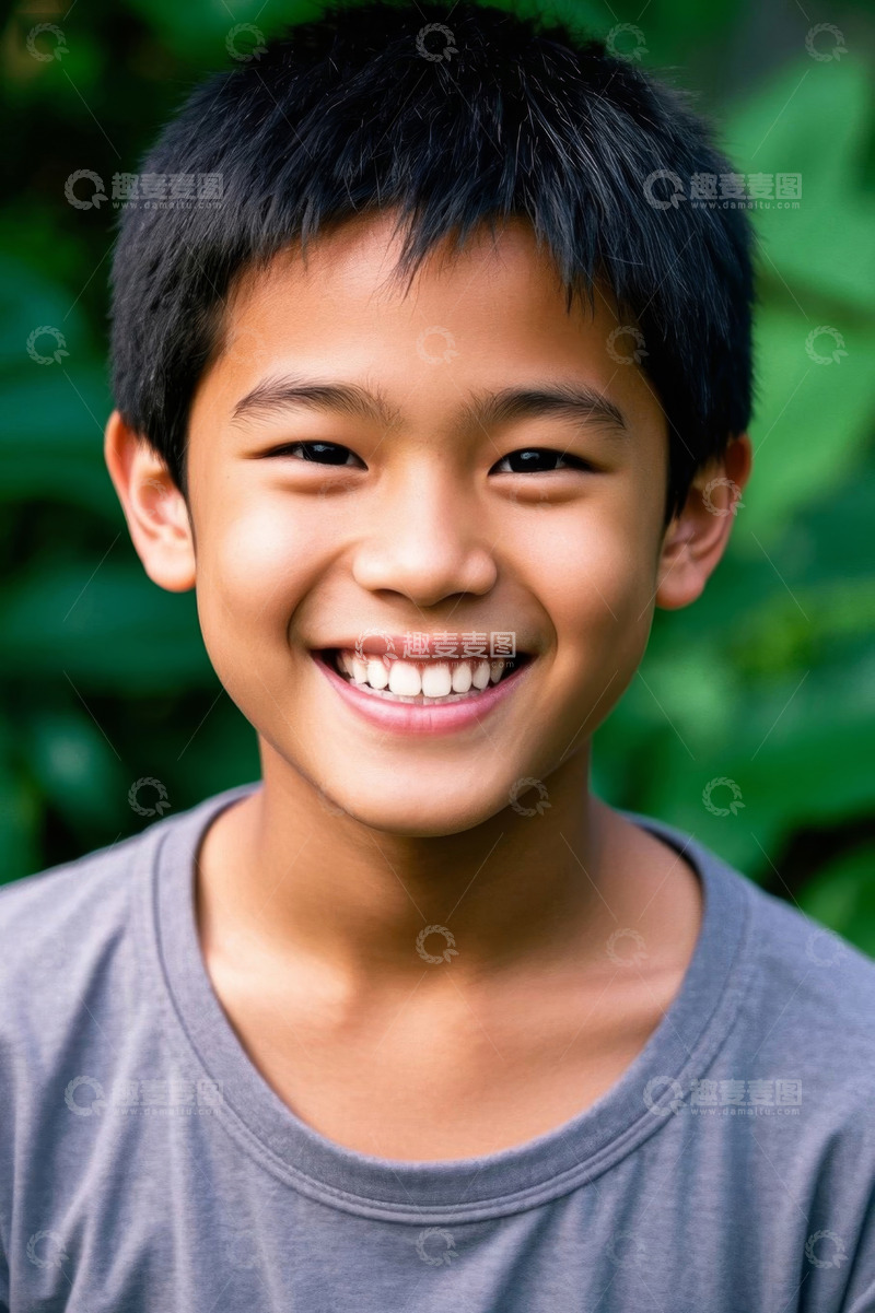 高清大图下载【趣麦麦图】快乐微笑的亚洲男孩户外肖像