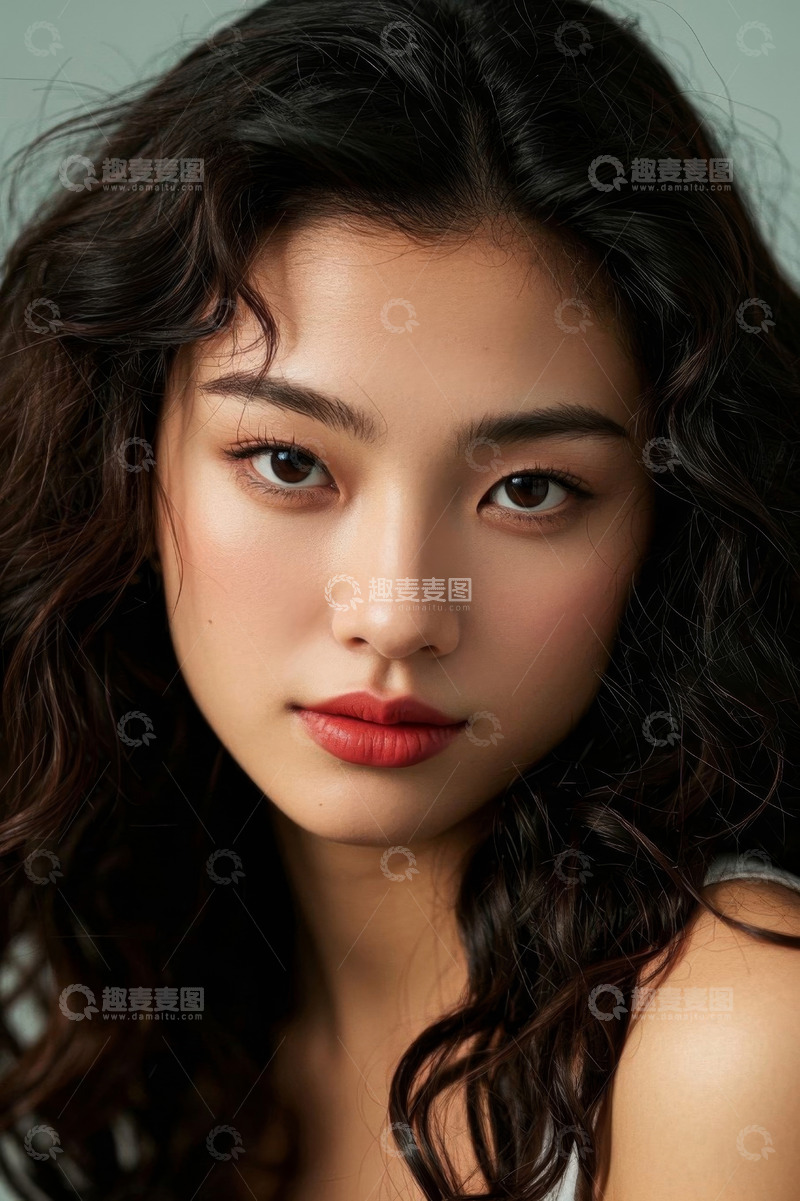 高清大图下载【趣麦麦图】美女头像写真卷发红唇