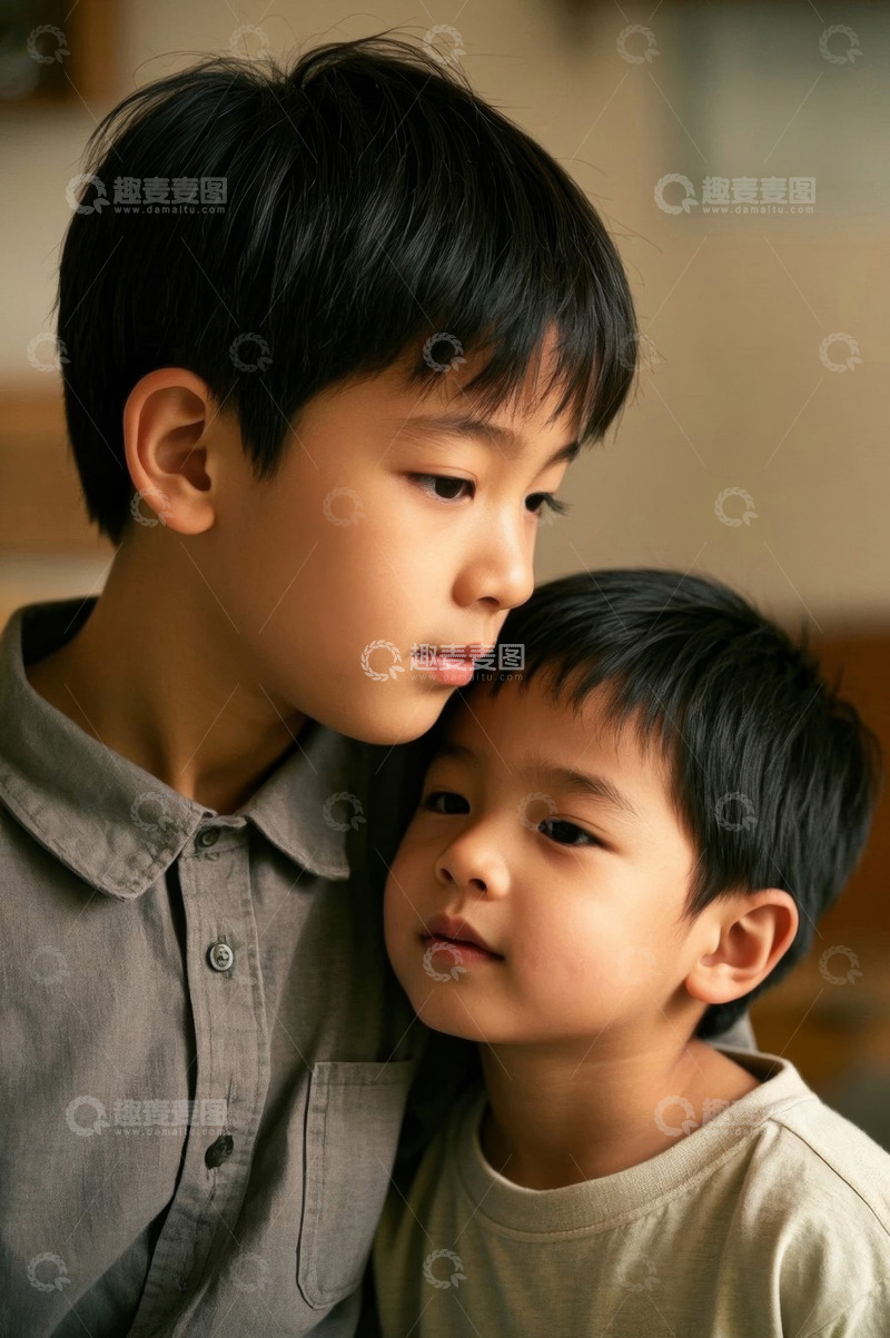 高清大图下载【趣麦麦图】兄弟俩依偎在一起温馨画面