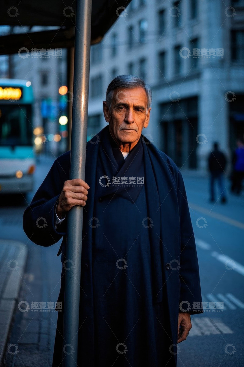 高清大图下载【趣麦麦图】暮色中等待的老人,,一位绅士的侧影