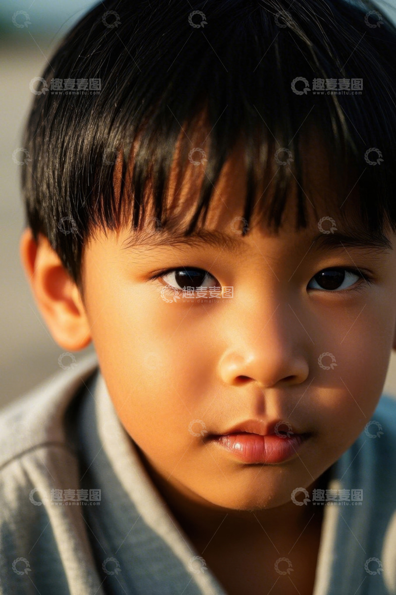 高清大图下载【趣麦麦图】阳光下男孩凝视镜头表情严肃