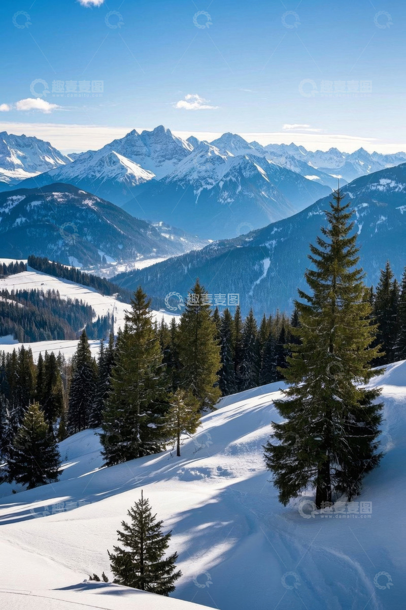 高清大图下载【趣麦麦图】雪山森林冬日自然景观
