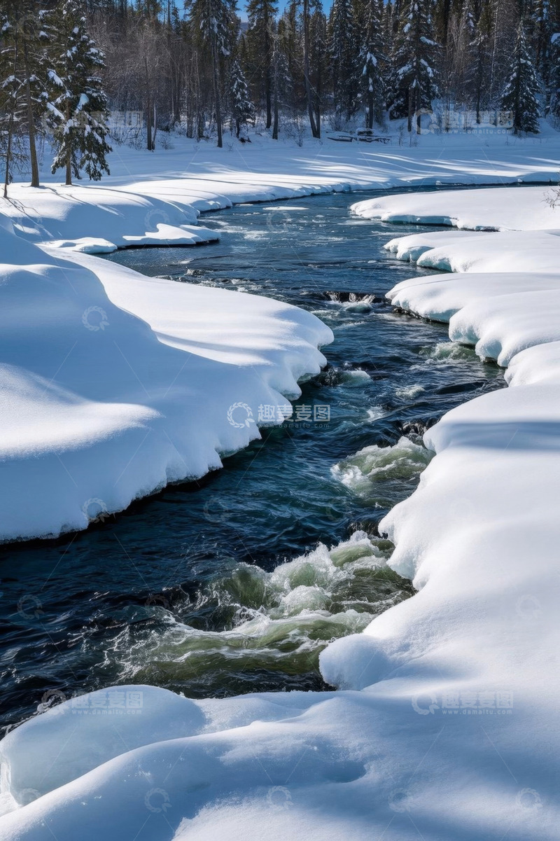 高清大图下载【趣麦麦图】冬日河流雪景自然风光