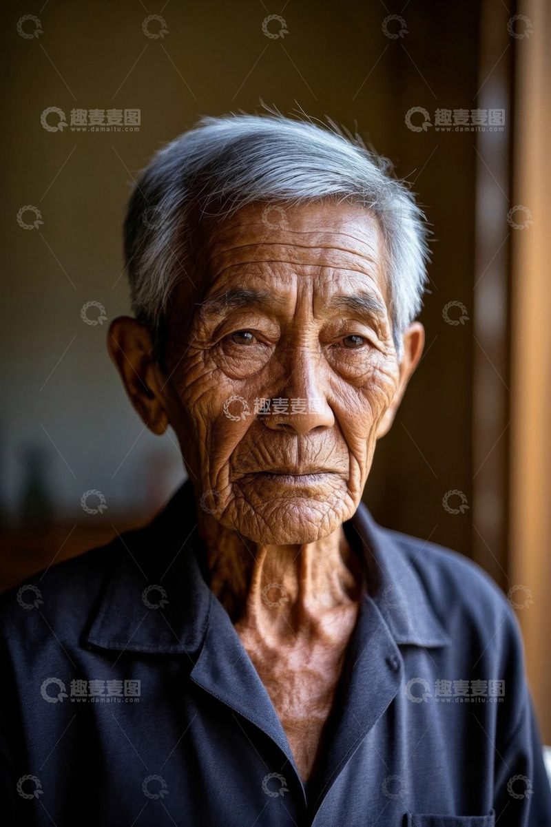 高清大图下载【趣麦麦图】一位饱经风霜的老年男子肖像