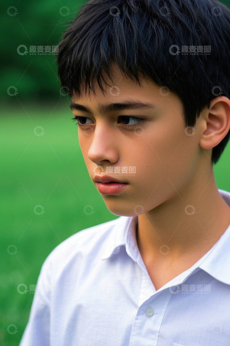 高清大图下载【趣麦麦图】少年侧脸凝视远方充满思绪