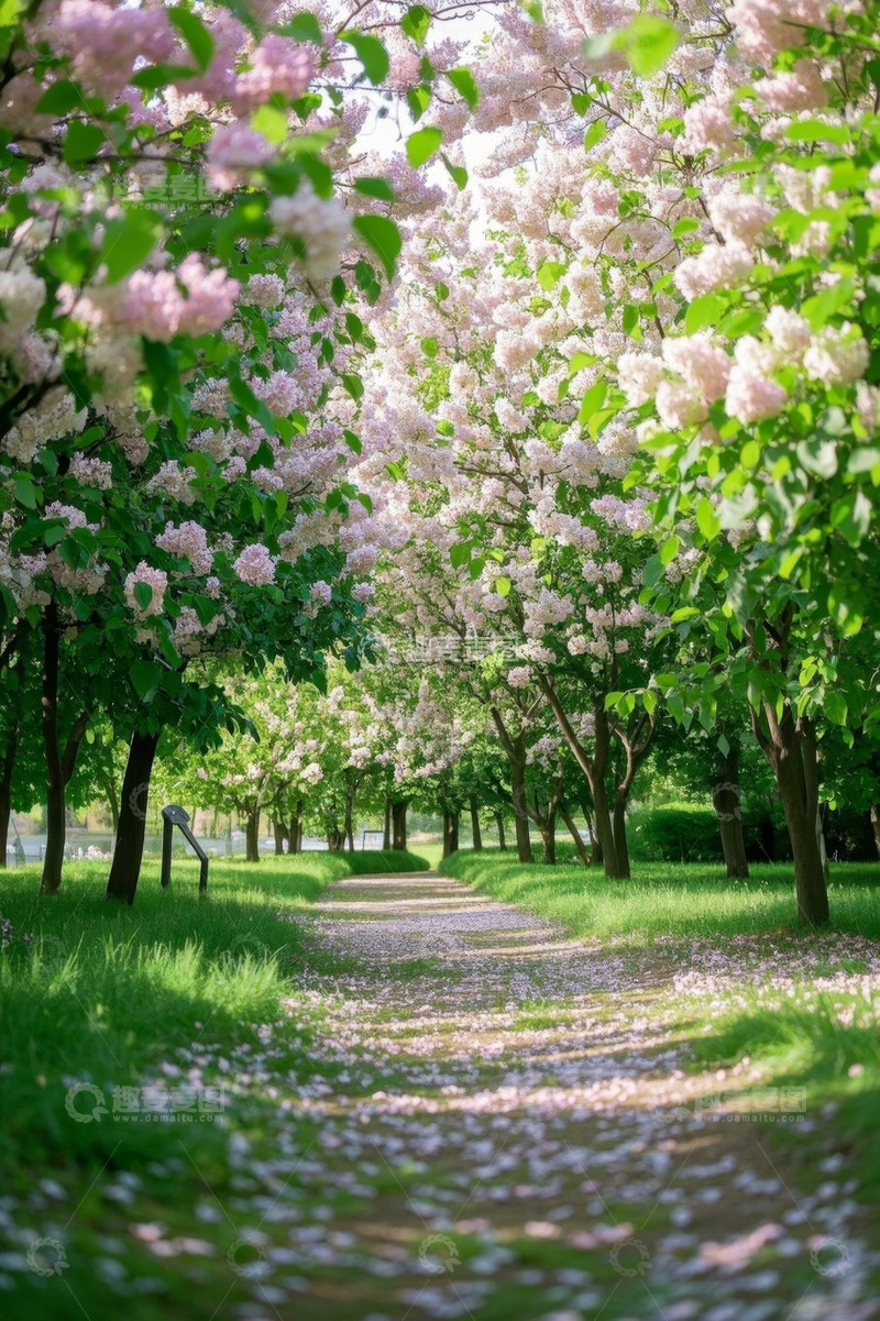 高清大图下载【趣麦麦图】繁花盛开的林间小径