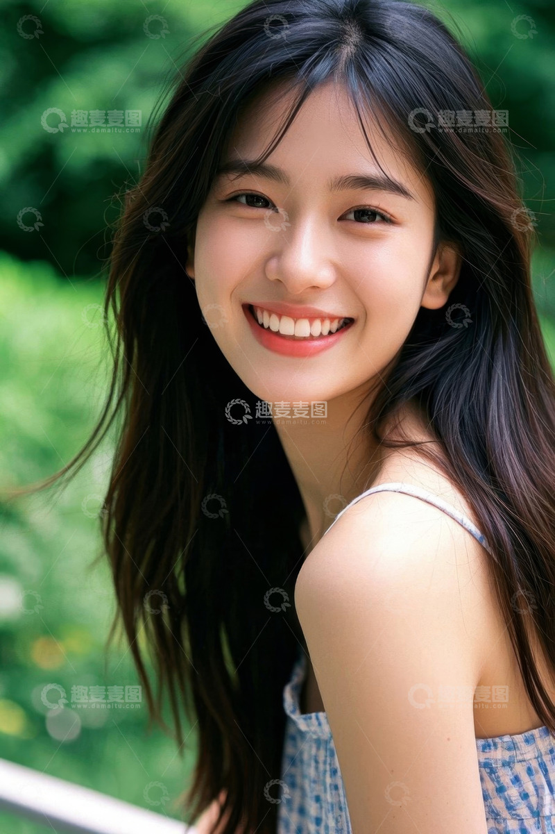 高清大图下载【趣麦麦图】笑容甜美的年轻女孩户外写真