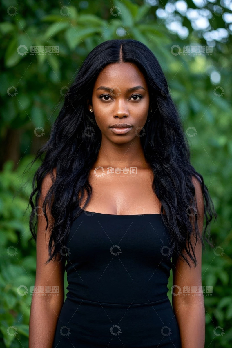 高清大图下载【趣麦麦图】黑发女子身着黑色紧身连衣裙