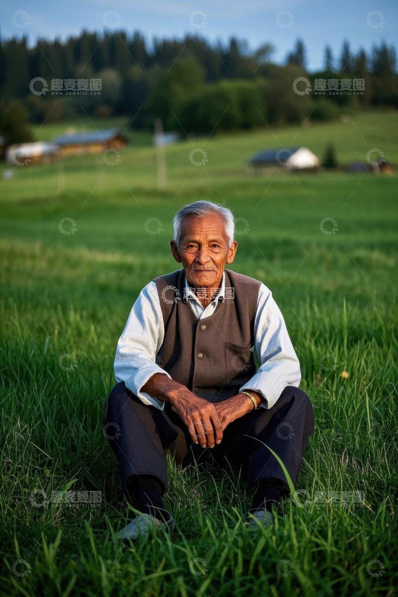 高清大图下载【趣麦麦图】老者田园静坐，安详慈祥