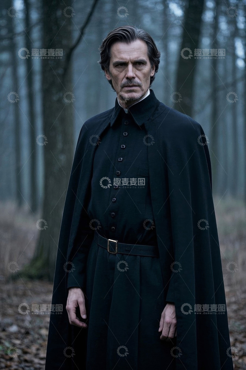 高清大图下载【趣麦麦图】深色长袍男子森林背景肖像