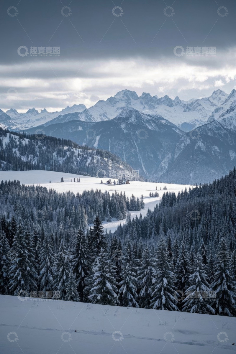 高清大图下载【趣麦麦图】冬日雪山森林景观