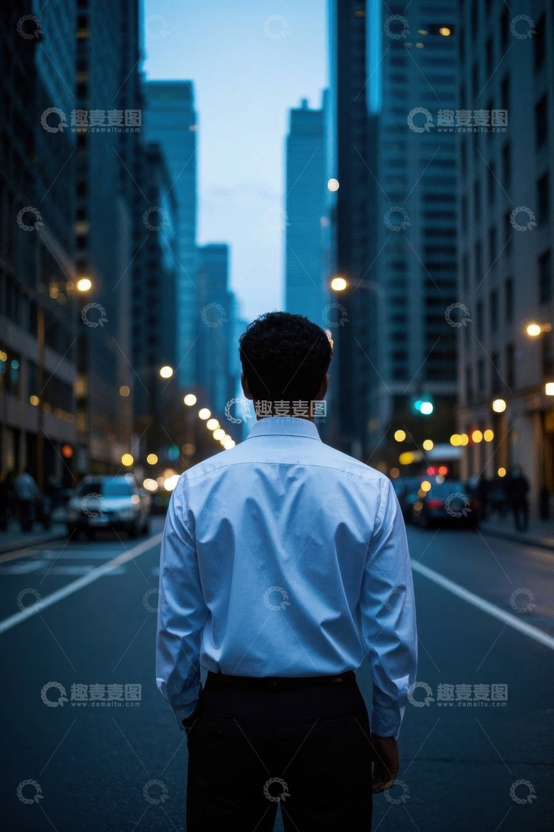 高清大图下载【趣麦麦图】都市夜色中背影男子