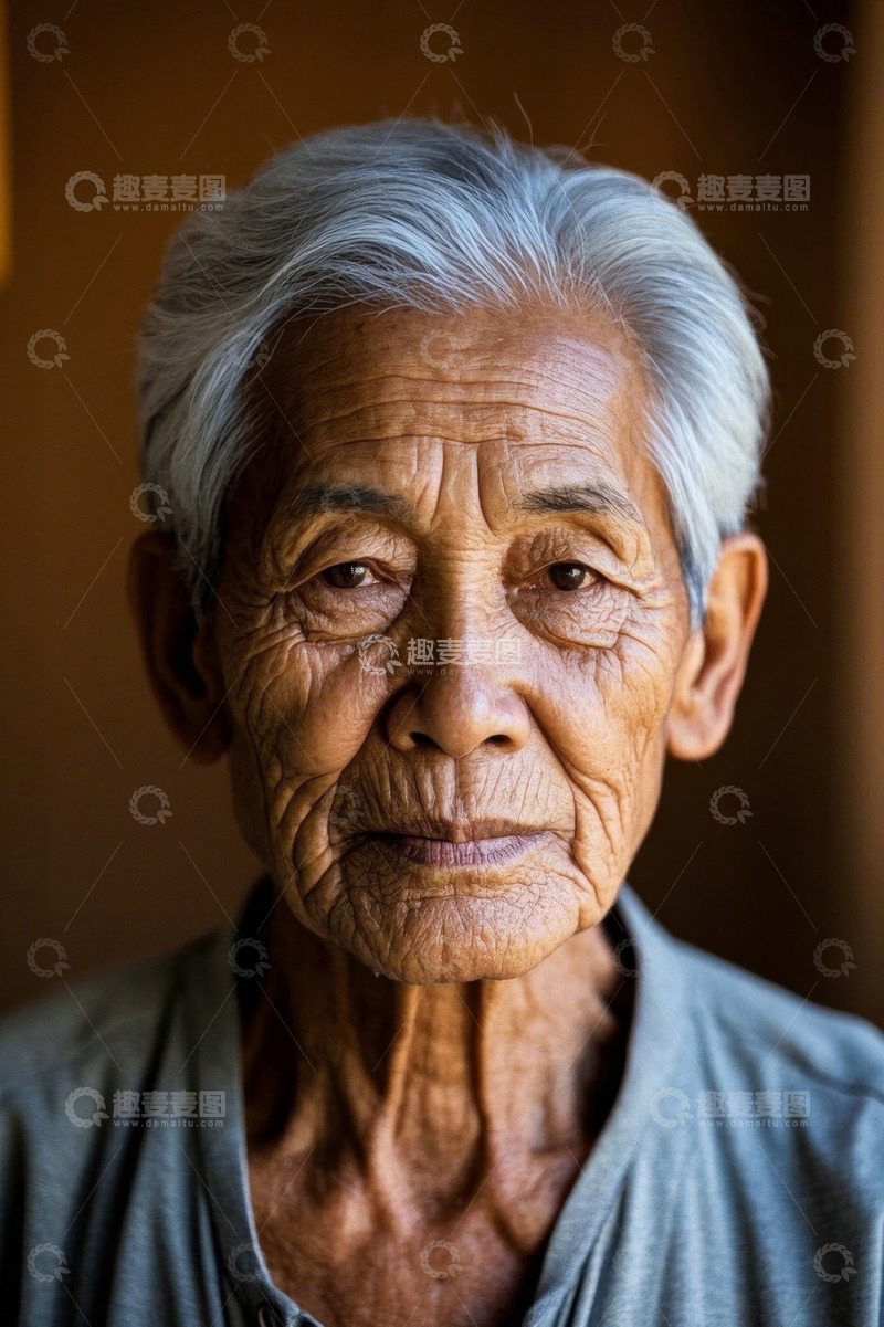 高清大图下载【趣麦麦图】一位饱经风霜的老年人肖像