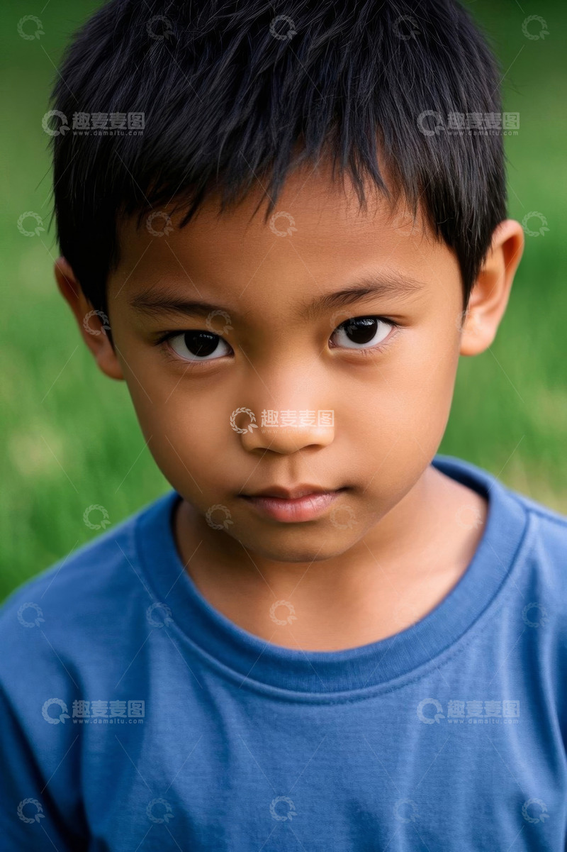 高清大图下载【趣麦麦图】认真眼神的小男孩户外肖像