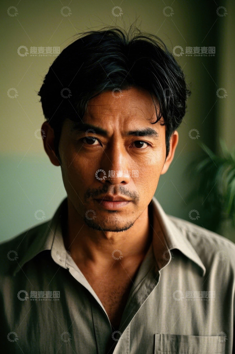 高清大图下载【趣麦麦图】亚洲男子肖像照,眼神坚定深邃